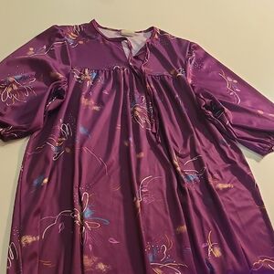 Vintage Womens Purple Polyester House Dress With Mid Sleeves